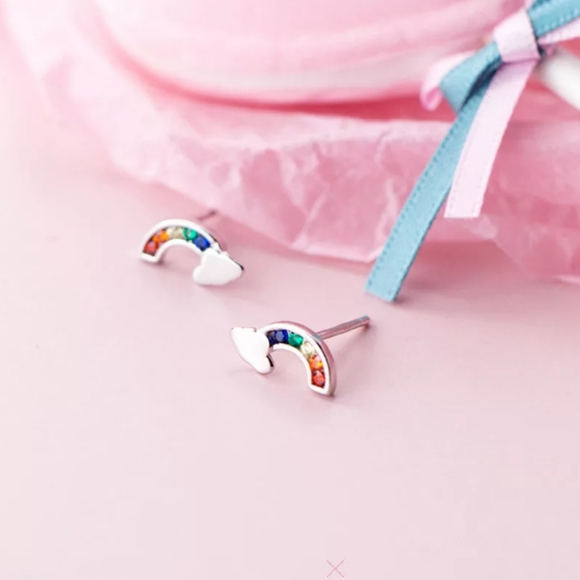 💞HP💞925S Earrings Cloud Zircon Rainbow - Picture 2 of 4